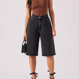 Selma Longline Denim Jorts – Black
