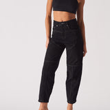 Echo High Waisted Heart Stitch Straight Leg Jeans - Black