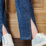 Dynasty Wide Leg Split Hem Jeans - Blue Wash