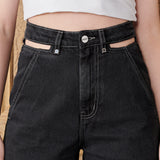 Carmen Straight Wide Leg Jeans - BLACK WASH