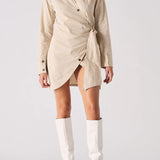 Shadow Cotton Asymmetric Shirt Dress - Beige