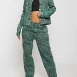 Sunset Acid Wash Oversized Denim Jacket - Dark Green
