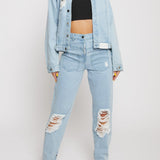 Sable Distressed Straight Leg Jeans Light Wash - Light Blue