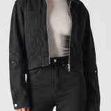 Fiora Regular Fit Denim Jacket Front Zip - BLACK