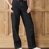 Carmen Straight Wide Leg Jeans - BLACK WASH