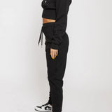 Cleo Embroidered Tapered Joggers Floral Detail - Black