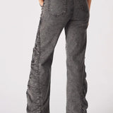 Astra Grey Ruched High Waisted Flare Jeans - Grey