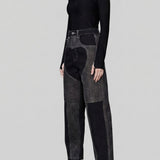 Heart Print Tapered Jeans - Black