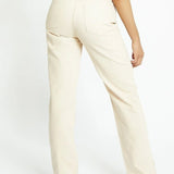 Monja High Waisted Popper Hem Relaxed Straight Leg Jeans - Ecru