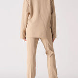 Cleo Oversized V Neck Waffle Jumper- Beige