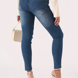 Hunni High Rise Stretch Skinny Jeans - Mid Blue