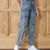 Lila Straight Leg Acid Wash Mom Jeans - Blue