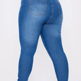 Asminah Plus Size High Rise Stretch Skinny Jeans - Mid Blue