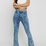 Mirage Bleach Wash High Waisted Flare Jeans -Blue wash