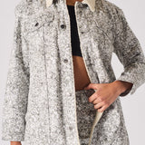 Darae Printed Sherpa Lined Denim Jacket Longline - Grey