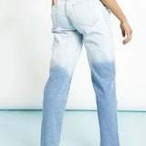 Gina High Waisted Two Tone Relaxed Straight Leg Jeans - Blue & White