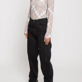 Camo Contrast Stitch Denim Trousers - Black
