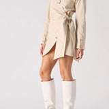 Shadow Cotton Asymmetric Shirt Dress - Beige