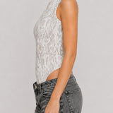 Lyra Printed Racer Neck Bodysuit - Light Grey