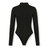 Thalia Ruched Mock Neck Bodysuit – Black