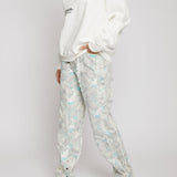 Noor Printed Straight Leg Jeans Frayed Seam - Light Green