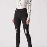 Aura Ripped High Waisted Skinny Jeans - Black