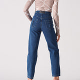 Loom High Waisted Straight Leg Jeans - Dark Blue Wash