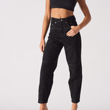 Echo High Waisted Heart Stitch Straight Leg Jeans - Black