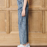 Lila Straight Leg Acid Wash Mom Jeans - Blue