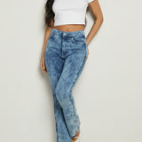 Mirage Bleach Wash High Waisted Flare Jeans -Blue wash