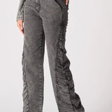 Astra Grey Ruched High Waisted Flare Jeans - Grey