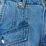 Roxana Skinny Cargo Denim Jeans - Mid Wash Blue