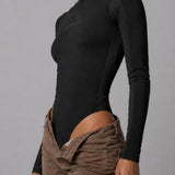 Vela Ribbed Jersey Racer Neck Bodysuit- Black