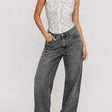 Lyra Printed Racer Neck Bodysuit - Light Grey