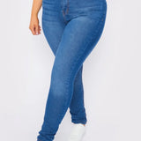 Asminah Plus Size High Rise Stretch Skinny Jeans - Mid Blue