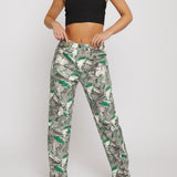Dune Printed Slit Hem Jeans - Green