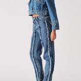 Maia Two Tone Distressed Denim Crop Jacket - Light Blue