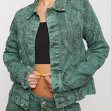 Sunset Acid Wash Oversized Denim Jacket - Dark Green