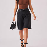 Selma Longline Denim Jorts – Black