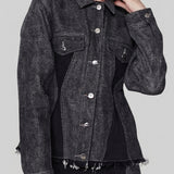 Sculpt Contrast Denim Jacket Tapered Waist - Black