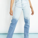 Gina High Waisted Two Tone Relaxed Straight Leg Jeans - Blue & White