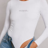 Elara Long Sleeve Bodysuit Crew Neck - White