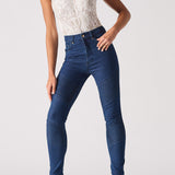 Flint High Waisted Biker Skinny Jeans - Dark Blue