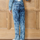 Haven Bleach Wash Popper Hem Oversized Jeans - Dark Blue