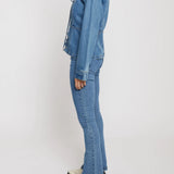 Warden Mid Wash Denim Lace Up Top - Dark Blue