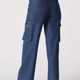 Luxzi High Waisted Wide Leg Cargo Jeans - Blue