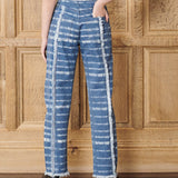Mist Raw Edge Straight Leg Jeans- Blue White