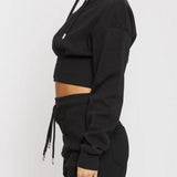 Seren Zip Neck Sweatshirt Floral Embroidery - Black