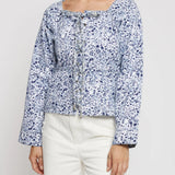 Timber Marble Print Lace Up Top Long Sleeve - Navy Blue