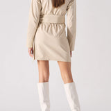 Shadow Cotton Asymmetric Shirt Dress - Beige